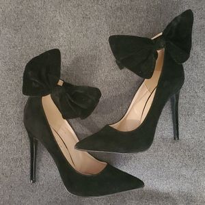 Black Suede Heels with Bow